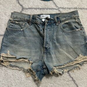 Zara Faded Blue Ripped Jean Shorts